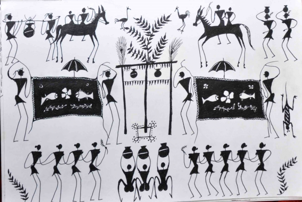 A sketch made by Meheru Muria in black ink 