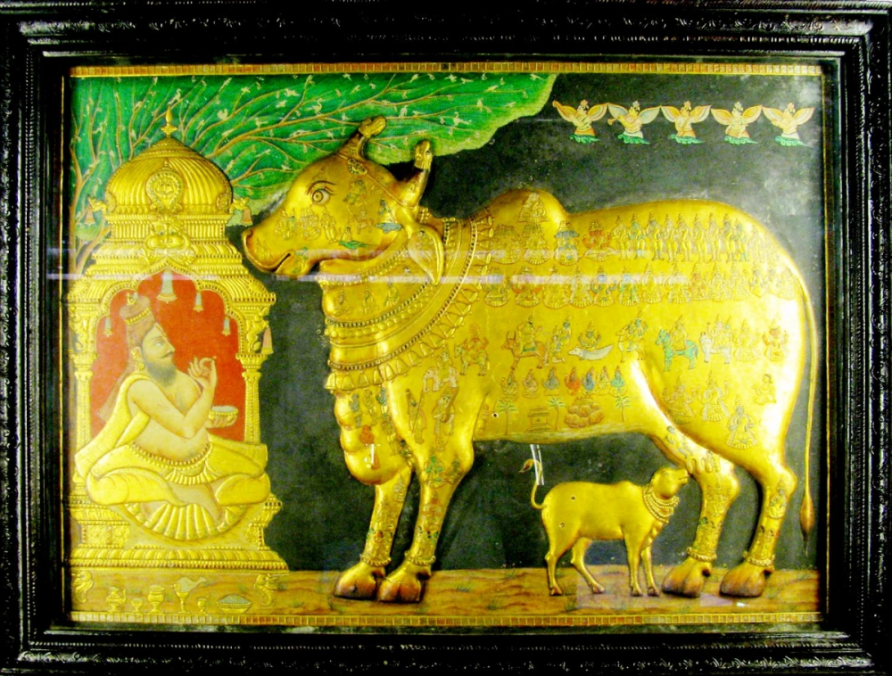 kamadhenu, Sage Vasishta's cow, kamadhenu Thanjavur painting