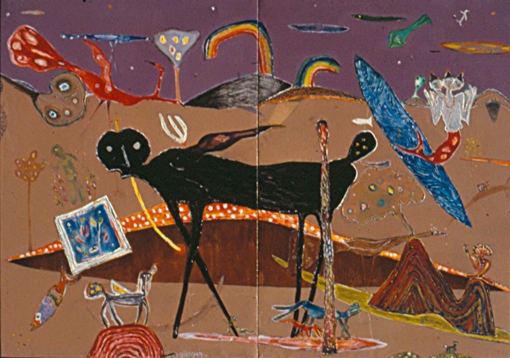Kamadhenu, kamadhenu K. Muralidharan 1994 acrylic on canvas, kamadhenu cow