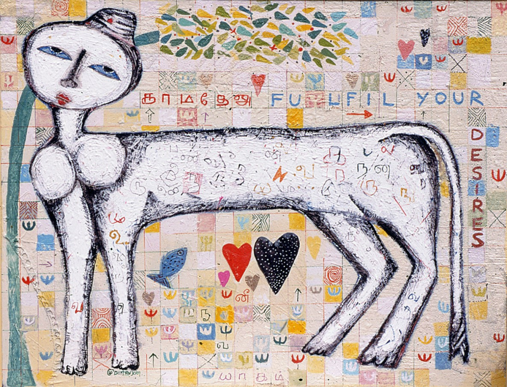 kamadhenu, white Kamadhenu by K.Muralidharan 2001 acrylic on canvas, kamadhenu cow