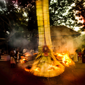 Thira is a ritual dance-drama where various deities of the land are invoked and they give divine blessings for the welfare of the land and the people. Thira is unique to the Malabar region in Northern Kerala, where it is performed in sacred shrines and ancestral temples located in kavus (Courtesy: Kirthana Devdas)